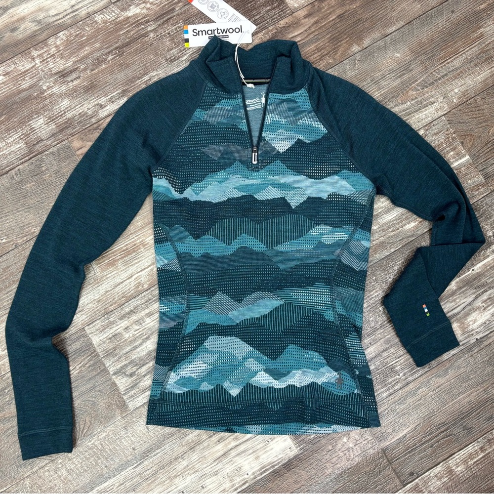 Smartwool Merino Wool Base Layer 1/4 Zip Top XS Twilight Blue Mntnscape NWT